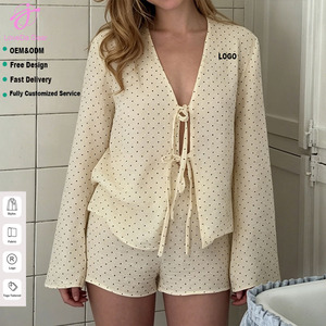 Set Pigiama Carino Loveda Factory Personalizzato per Donne, Camicia <span class=keywords><strong>e</strong></span> Pantaloncini con Stampa a Pois, Comodo <span class=keywords><strong>e</strong></span> Casual, con Lacci - Product Image 1