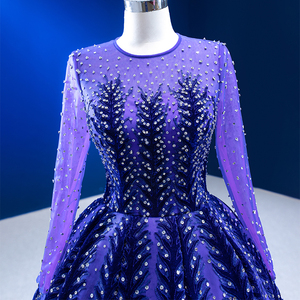 RSM222204 2022 Nouvelle robe de bal en dentelle pour femmes, robe de soirée élégante à sequins violets à manches longues - Product Image 6