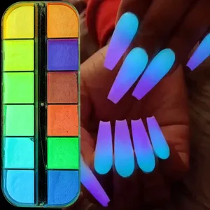 2 cajas de pigmento de uñas arcoíris que brillan en la oscuridad, polvo colorido de fósforo, brillo cromado, degradado, decoración de uñas - Product Image 5