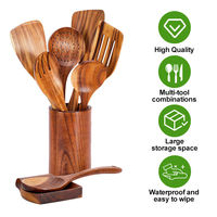 Ensemble d'ustensiles de cuisine en bois non toxique en gros, spatule de cuisson avec kit de cuillères doseuses en bois