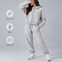 Sweat-shirt décontracté à capuche zippé pour femme, coupe ample, anti-boulochage, doublure polaire polyester/coton, idéal pour le yoga, collection automne-hiver