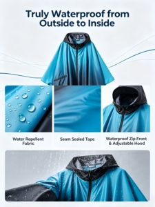 Unisex Leichter Reißverschluss-Regenponcho Winddichte Kapuzenjacke für Erwachsene Logo-Bedruckte Regenbekleidung für Reisen Camping Touren - Product Image 4