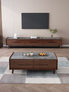 Table basse en bois de style nordique, <span class=keywords><strong>meuble</strong></span> <span class=keywords><strong>TV</strong></span> combiné, armoire murale, couleur noyer, <span class=keywords><strong>meuble</strong></span> <span class=keywords><strong>TV</strong></span> pour salon, style moderne minimaliste - Product Image 5