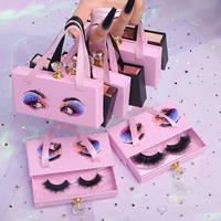 Faux cils magnétiques de luxe avec logo personnalisé, boîte d'emballage vide en forme de papillon rose avec chaîne