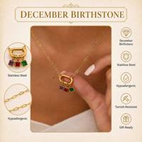 Kalung Liontin Batu Kelahiran Berlapis Emas 18K untuk Wanita, Batu Permata Amethyst Emerald, Tahan Air, Hipoalergenik, Hadiah Perhiasan