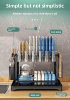 Étagère à vaisselle de cuisine, support à assiettes, rangement pour vaisselle, organisateur multi-niveaux en acier inoxydable avec porte-couverts pour comptoir