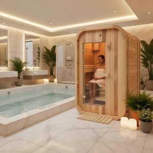 Sauna a Secco e Umido in Cedro FSC per 2 Persone, Cabina Sauna Commerciale per Interni/Esterni Focalizzata sulla Recupero per Centri Benessere e Spa - Product Image 1