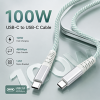 Câble USB-C vers USB-C 100W à embout métallique, 1,2 m, charge rapide PD 5A, USB 2.0, câble de données tressé en nylon, OEM ODM, logo personnalisé disponible