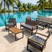 Ensemble de meubles de patio en rotin moderne 4 places, 4 pièces, pour extérieur, balcon, véranda, jardin, pelouse, noir, brun clair