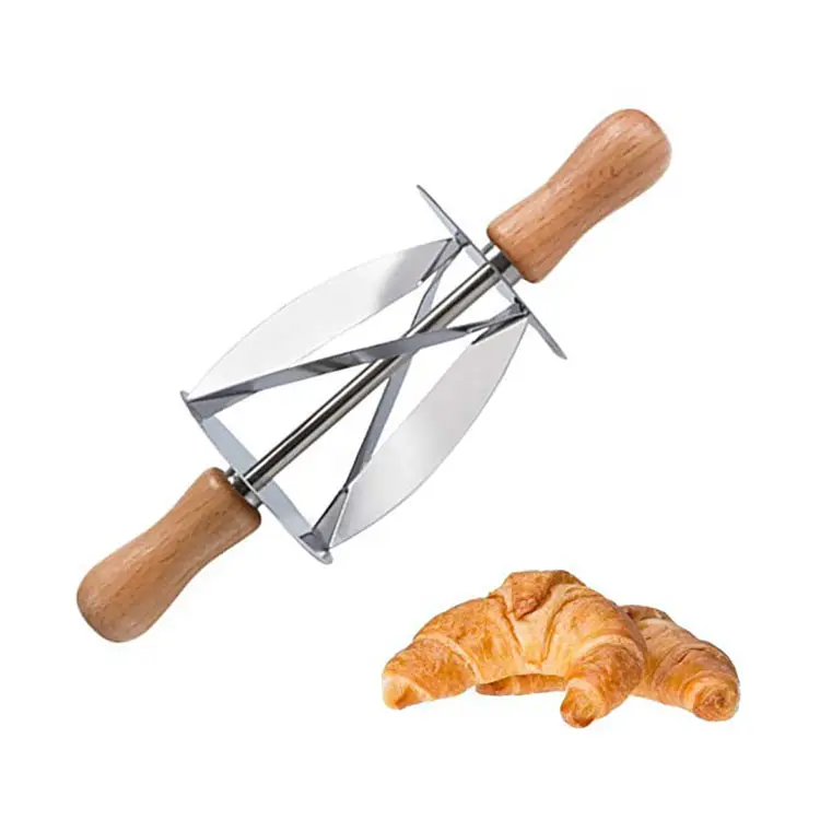 Topverkoper Nieuwe Baktool Roestvrijstalen Croissant Roller Cutter Met Houten Handvat Keuken Maken Gebak Broodgereedschap