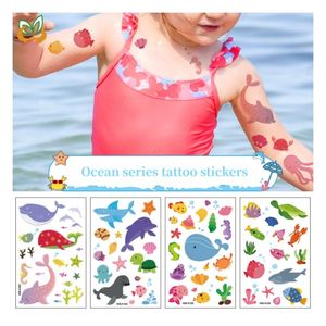 Pegatinas de tatuaje temporal impermeables 3D personalizadas para niños, lindas ballenas, delfines, Océano, tema de dibujos animados, pegatinas de arte corporal - Product Image 2