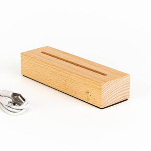 DIY <b>Desk</b> Calendar 3D Acrylic LED Rectangle Beechwood Base Warm White USB Powered Tap Control Night Light - Product Image 4