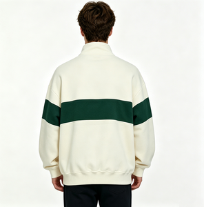 Sudadera Personalizada de Dos Colores con Cierre de Cremallera 1/4, Logotipo Bordado Personalizado al por Mayor, Sudadera de Algodón con Bloques de Color para Hombre - Product Image 3