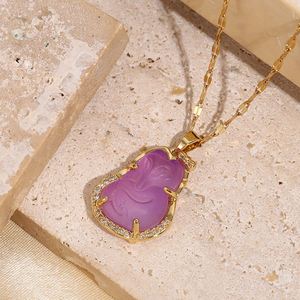 Collier en Acier Inoxydable avec Pendentif en Cristal Blanc et Violet, Collier en Pierre en Forme de Renard Porte-Bonheur, Collier en Moissanite pour Femme - Product Image 3