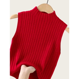 Top de punto acanalado sin mangas para mujer - Chaleco de cuello alto simulado Ropa de mujer a la moda - Product Image 4