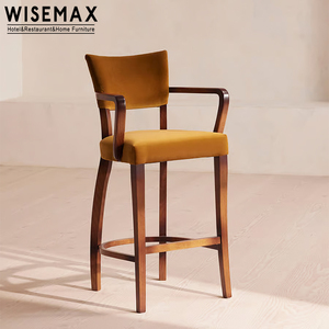 WISEMAX FURNITURE - Silla Alta de Barra de Madera de Lujo con Reposabrazos de Terciopelo, Respaldo Curvo para Cocina, Hogar y <span class=keywords><strong>Bar</strong></span> - Product Image 4