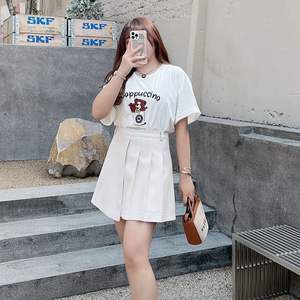 Jupe mini en jean taille haute grande taille couleur unie abricot pour femme N7978 - Product Image 1