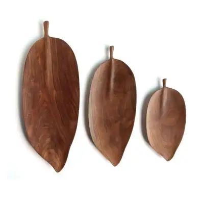 Black walnut whole wooden tray hand-carved leaf-shaped wooden tea tray from Houselin Wood Brand