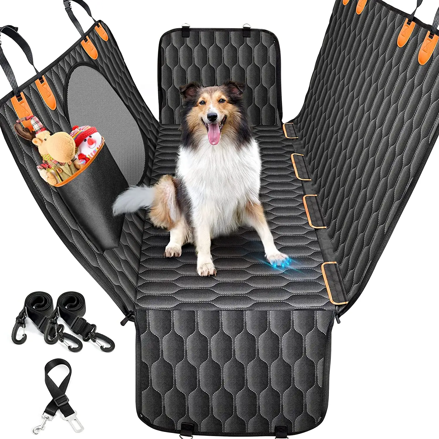 Dog Car Seat Cover for Back Seat, 600D Nonslip Back Seat Cover with Mesh Window and Storage Pocket for Cars Trucks and SUV