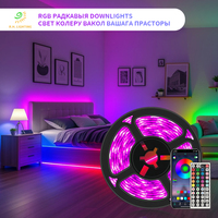 Светодиодная лента Joystar RGB 20 м, 24 В, 4848 IC, управление через приложение и пульт ДУ (44 кнопки), адаптер EU, пластиковый корпус, IP20, с ИК-управлением