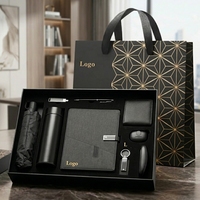 Kit de Regalo Ejecutivo de Lujo de 9 Piezas: Cuaderno Gris con Logotipo Personalizado, Termo, Bolígrafo, Llavero, Cartera, Paraguas, Auriculares, Ratón USB y Bolsa
