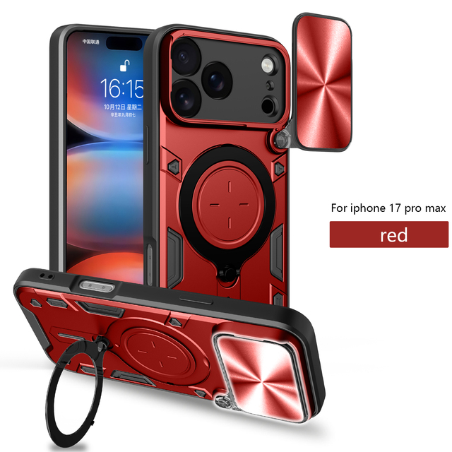 Slide Camera 360 Metal Magnetic Hard Case for iPhone 7 8 XS XR X 11 12 13 14 15 Plus 16 17 18 Air Pro Max Stand Protective Cover