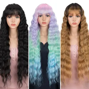 Perruque synthétique ondulée longue ombrée violette pour femmes, postiche Cosplay, perruque colorée Blonde, résistante à la chaleur pour femmes