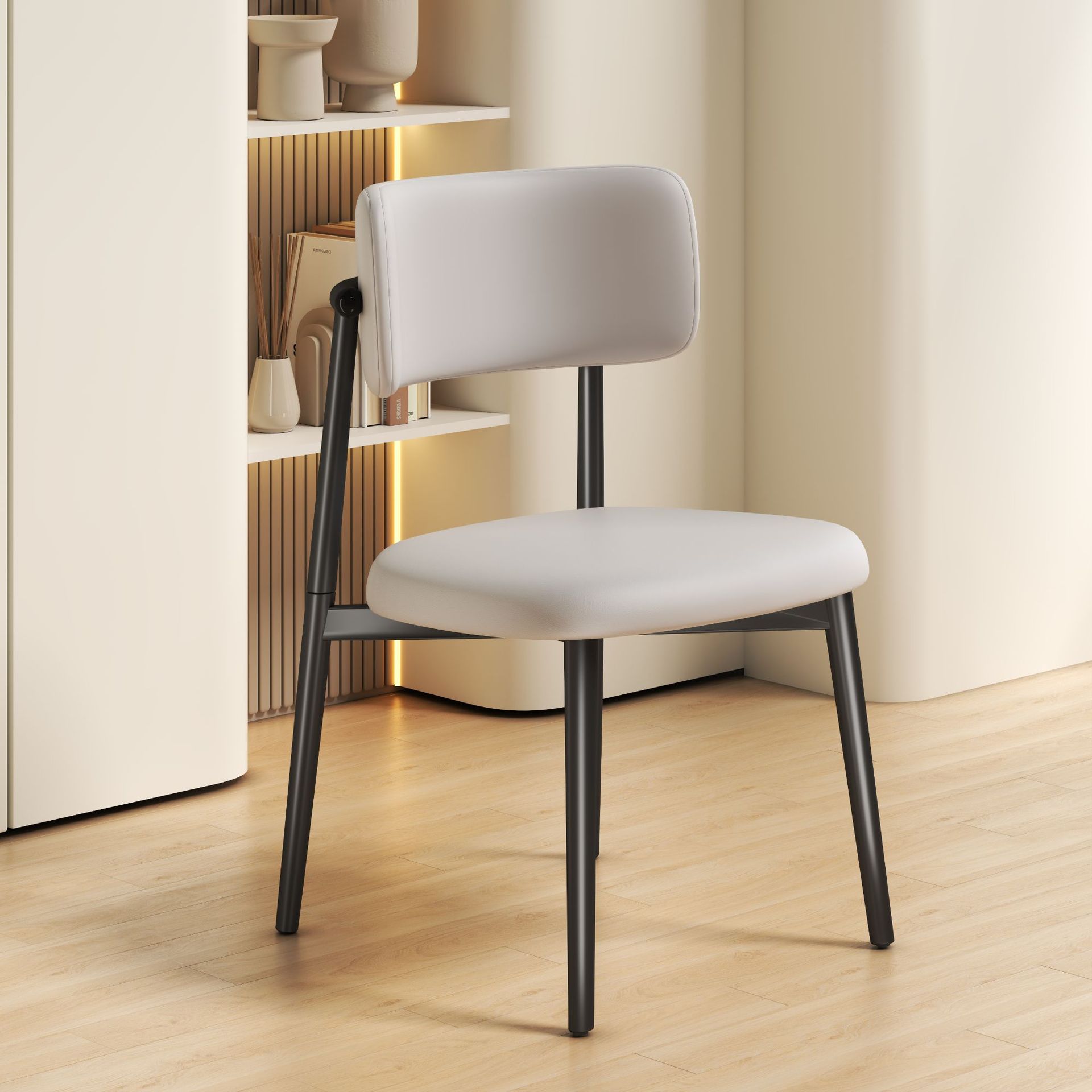 โครงสีดำ เก้าอี้ทานอาหารสีขาว