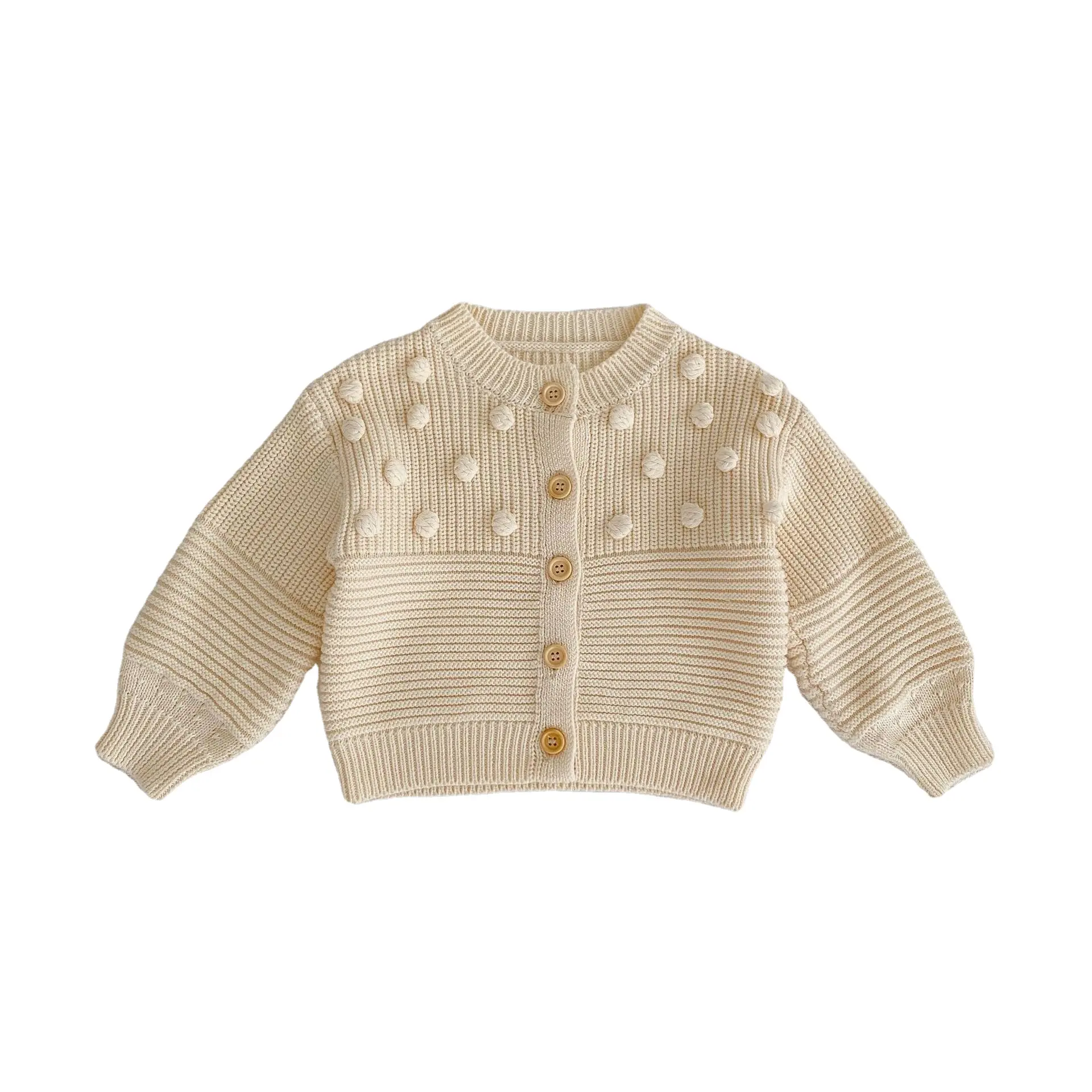 Vêtements pour filles, nouvelle veste de printemps 2023 pour enfants, col rond fait à la main, coton tricoté solide, manches longues Cardigan manteau bébé pull