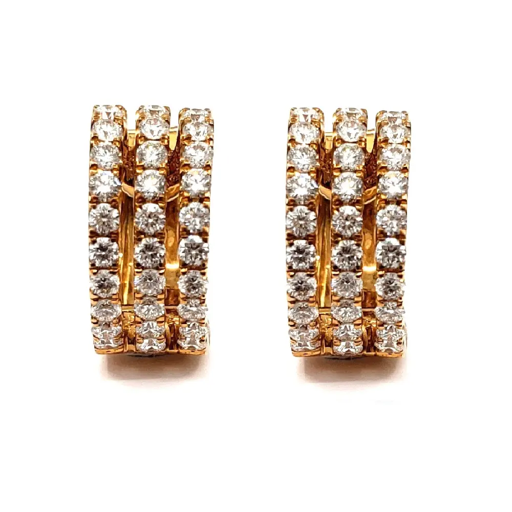 HK takı romantik tasarım VIP alıcılar 18k gül altın yüksek kaliteli elmas 3 satırlar yuvarlak Hoop küpe kadınlar için
