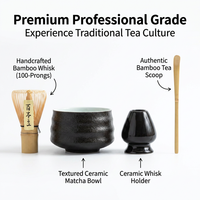 Ensemble Matcha Kingze 4 pièces, bol à matcha en céramique noire japonaise, fouet en bambou, ensemble cadeau, logo personnalisé