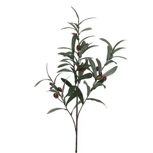 Simulación de una rama de olivo individual, hojas de oliva, diez tenedor con fruta, Oliva 4, flor de simulación para boda