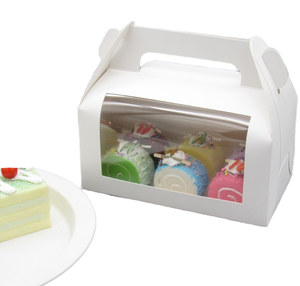 White Paperboard Recyclable Rigid <b>Bakery</b> <b>Boxes</b> with Handle and Display Window for Cupcake Candy Cookie Pastry Dessert Treats - Product Image 3