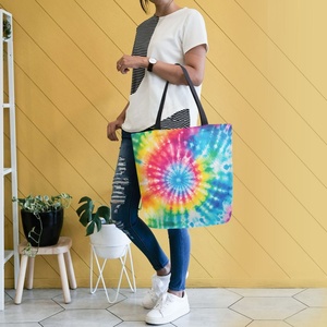 Sacs de shopping en toile écologiques pour femmes, design tie-dye réutilisable, impression personnalisée, style de vie, avec poche intérieure - Product Image 4
