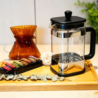 Cafetière à piston 800 ml en verre borosilicate avec poignée en liège de bambou, filtre en acier inoxydable, écologique, classique, facile à utiliser
