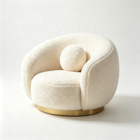 Canapé Courbé Moderne en Bouclé Crème, Base Métallique Dorée, Revêtement en Polaire Teddy, Canapé Nuage Sherpa, OEM ODM, Taille et Couleur Personnalisables