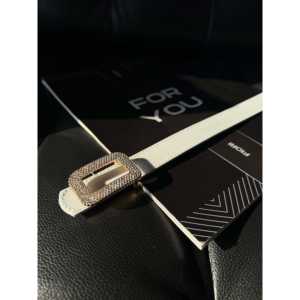 Cinturón de mujer Foru You con hebilla cuadrada de diamantes de imitación, hebilla de aleación con marco chapado informal - Product Image 3