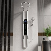 Robinet de douche mural à cascade grand modèle à 5 poignées en aluminium gris canon, corps en laiton, noyau en cuivre, température constante, affichage numérique
