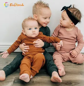 Setelan Pakaian Anak-anak Jaket Celana Katun Warna Solid Lengan Panjang untuk Bayi