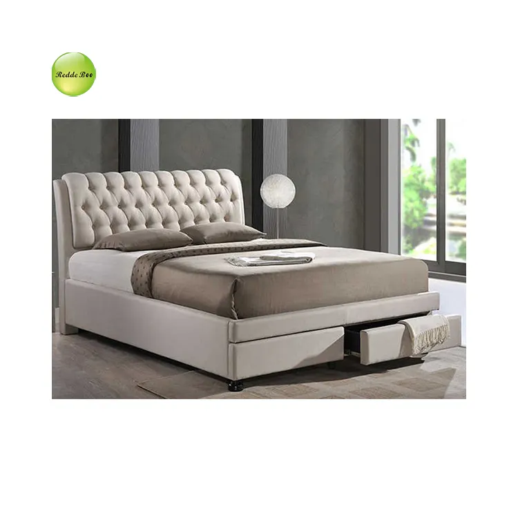 Lit double en bois avec tiroirs, salon, style européen moderne, meuble de chambre à coucher, B1013