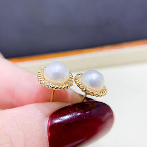 Accesorios de Plata S925 para DIY con Perlas, Aretes de Perlas Redondas de 7-8mm con Soporte de Uñas Hueco 22043 - Product Image 2