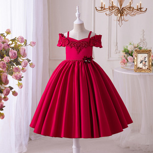 Elegante abito <span class=keywords><strong>da</strong></span> sera <span class=keywords><strong>da</strong></span> ragazza rosso con spalle scoperte abito <span class=keywords><strong>da</strong></span> principessa ricamato con vita floreale e perle per feste/matrimoni/banchetti - Product Image 5