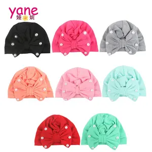 Fashionable baby Hair bow accessories 6 pcs pearl bow knot hair bonnet fabric baby hat