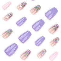 Faux ongles à presser en gros, style pastoral frais avec motifs floraux 3D, formes carrées longues