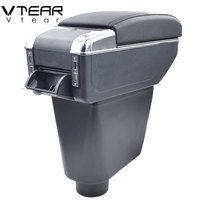 Vtear Boîte de rangement élégante en ABS et cuir PU avec accoudoir coulissant et porte-gobelet pour Renault Clio II 2014-2018