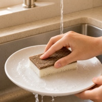 Éponge de cuisine double face en fibre de coco et cellulose de bois, biodégradable, avec option de boîte de vente au détail personnalisée