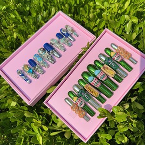 Diseño personalizado 3D Artificial hecho a mano acrílico diseñador Press-on Nails 10PCs Nail Art <span class=keywords><strong>uñas</strong></span> postizas para el dedo - Product Image 2