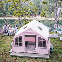Tente familiale gonflable rose, double couche, deux chambres, imperméable, abri de camping pneumatique, quatre saisons, extérieur