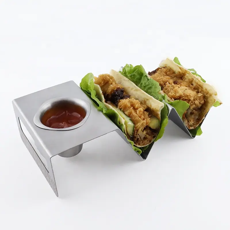 Plateaux à tacos Offre Spéciale Supports à crêpes à la tortilla mexicaine Restaurant Plaque alimentaire en acier inoxydable Porte-taco