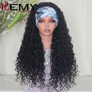 KEMY HAIR, venta al por mayor, pelucas sintéticas <span class=keywords><strong>con</strong></span> <span class=keywords><strong>diadema</strong></span>, peluca negra sin pegamento para mujer, cuerpo recto, ondulado, Nu Locs, trenzada, peluca sintética hecha a máquina - Product Image 2